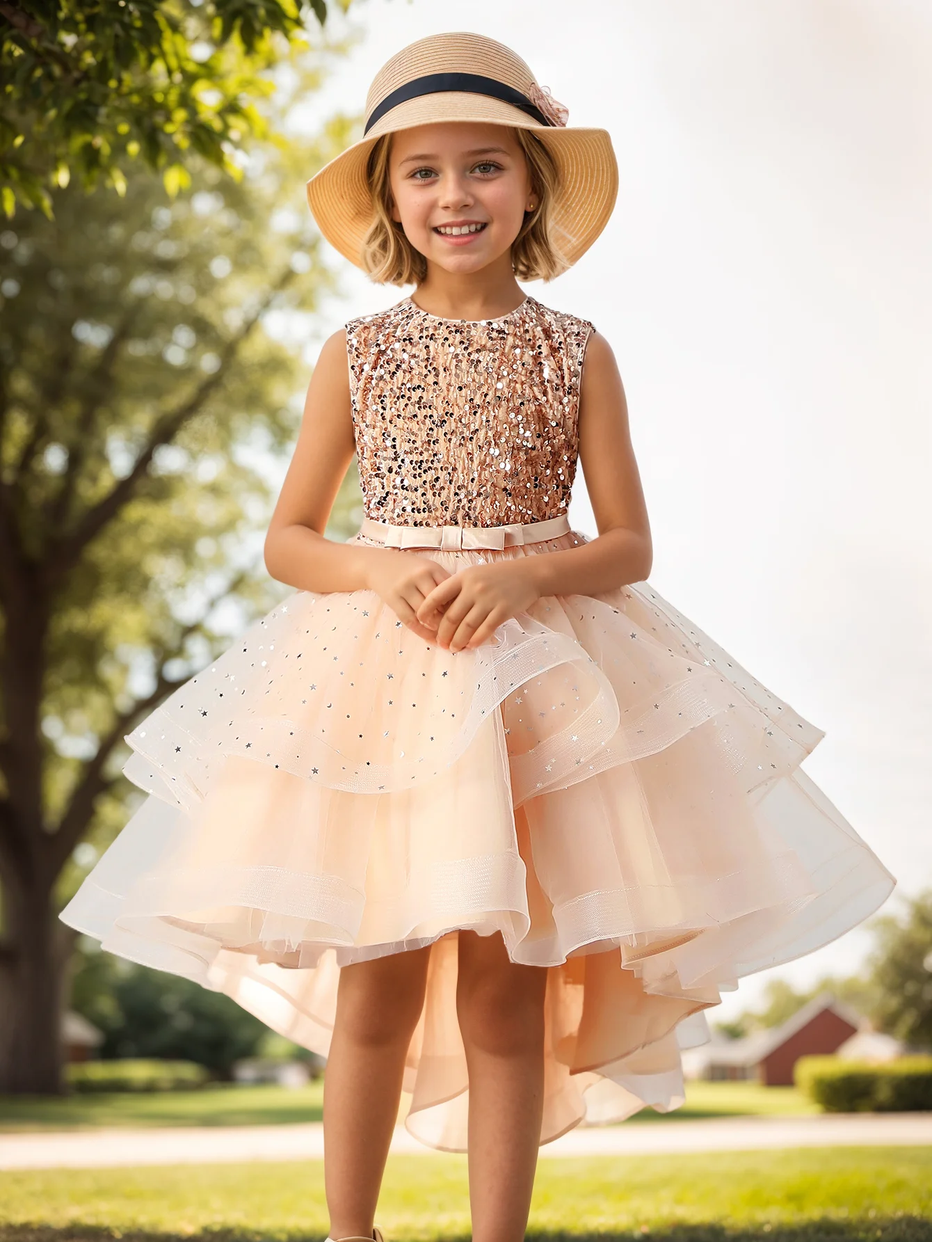 Ragazze di fiore Principessa Paillettes Matrimonio per bambini Festa di Natale Abito da trascinamento Adolescente Bambini Bambini Abiti eleganti per