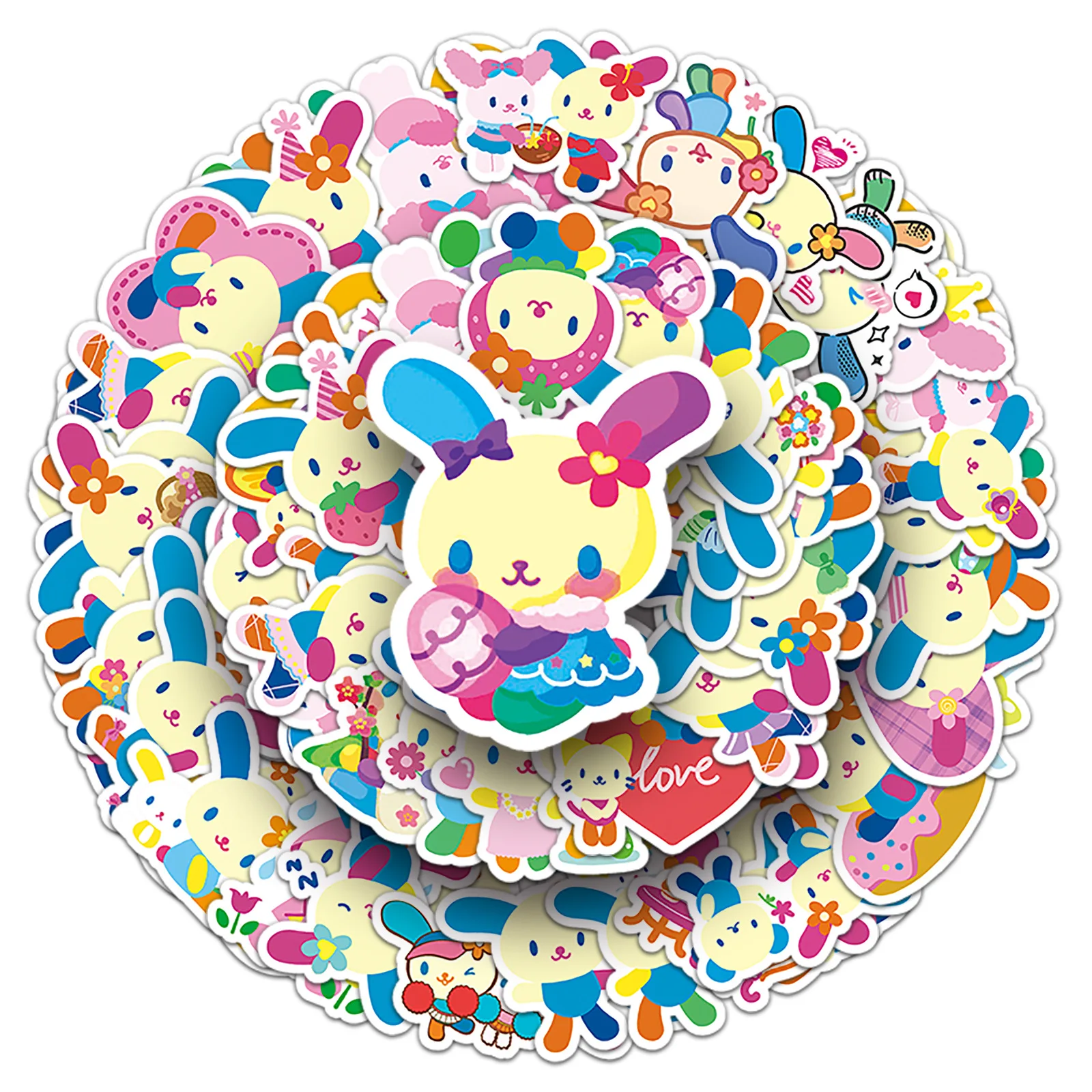 50pcs of Flower Bunny Sanrio Stickers Cartoon Toys Mobile Phone Stationery Bunny Account Stickers Children's Gifts