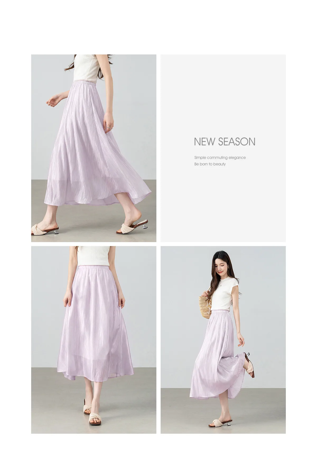 SENTUBILA Eleganter Satin-Plissee-Midirock für Damen, Sommer 2026, elastische Taille, glänzende Textur, fließender Rock für den Alltag 162QG6653 – Detail 31
