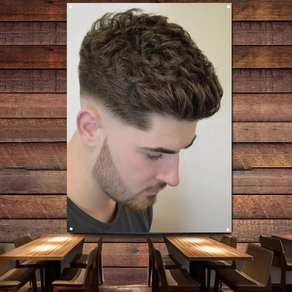 Textured Top Haircut for Men Wall Art Poster Barber Shop Wall Decor Banner Wall Hanging Flag Haircut & Shave Salon Tapestry