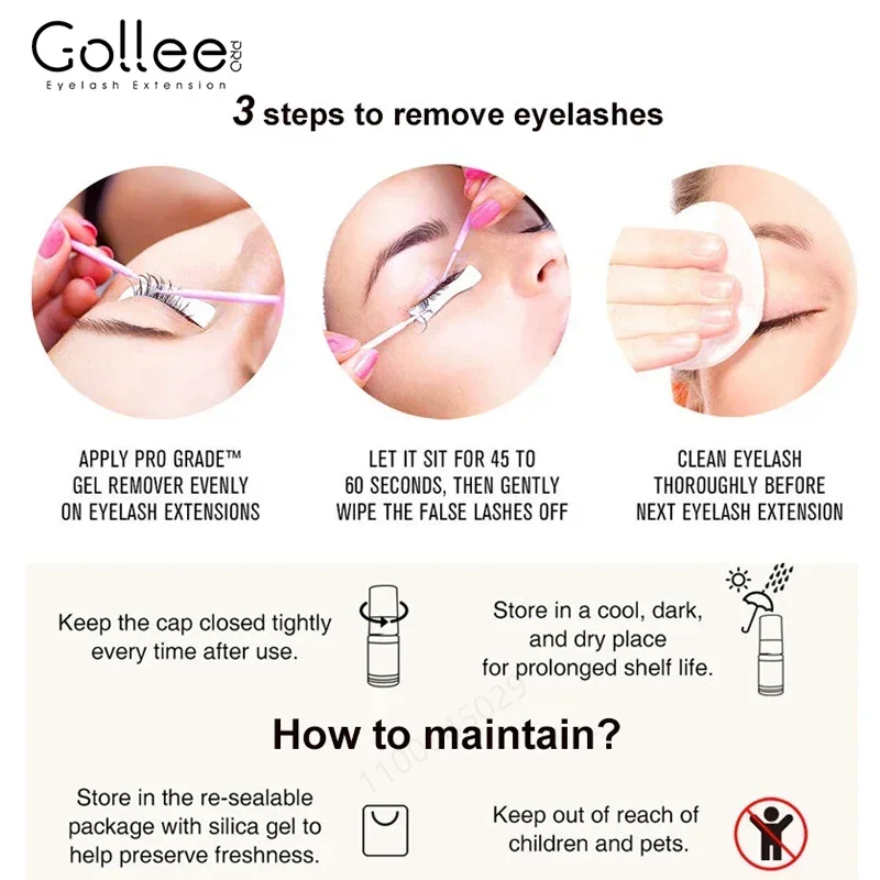 Gollee 15ml Transparent Gel Remover for Single Lash False Eyelash Remove Fast Clean Gentle Unloading Adhesive Glue Eyebrow