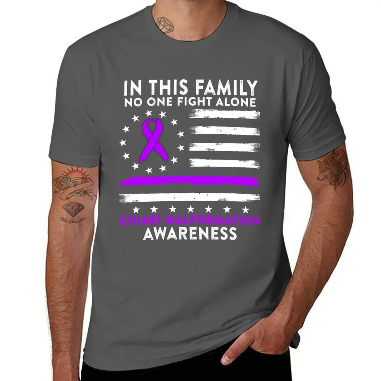 In This Family No One Fights Chiari Malformation Alone American Betsy Ross Flag T-Shirt Simple Print Design T-Shirt