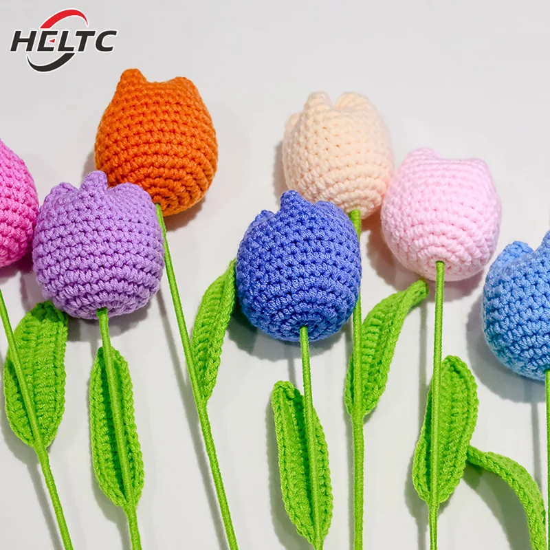 1pcs Tulip Knitting Flower Woven Tulips Single Flower Bouquet Wedding Decoration Graduation Gifts Hand Crochet Fake Floral