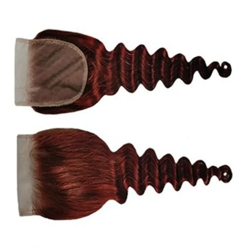 透明な4x4レースクロージャー付き人毛ウィッグ、ルーズディープウェーブ # 33色の自然なウェーブ、柔らかく耐久性のあるブラジル産バージンレミーヘア