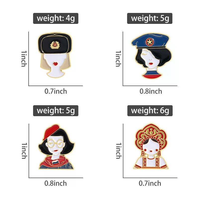 الكرتون الروسية فتاة الملابس الوطنية مع النظارات الشمسية المينا دبوس الجنود الروسية الصورة الرمزية بروش شارة التلبيب مجوهرات هدية