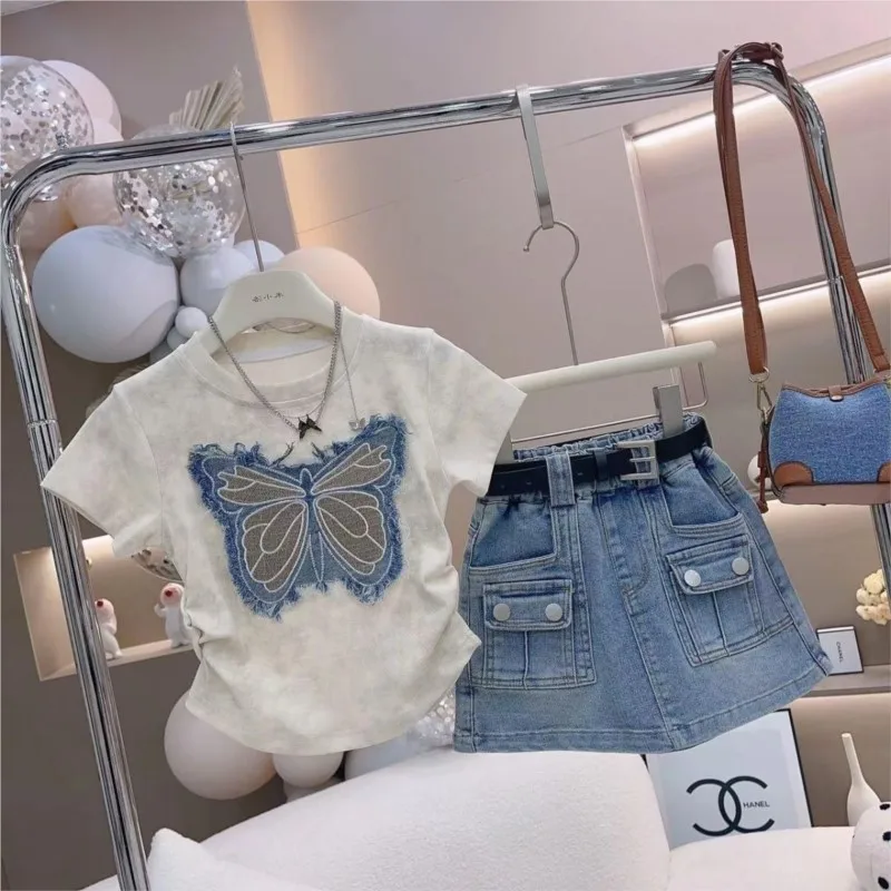 2025 new spring autumn summer Girls Kids T-shirt+short skirt sets comfortable cute baby Clothes Children Clothing