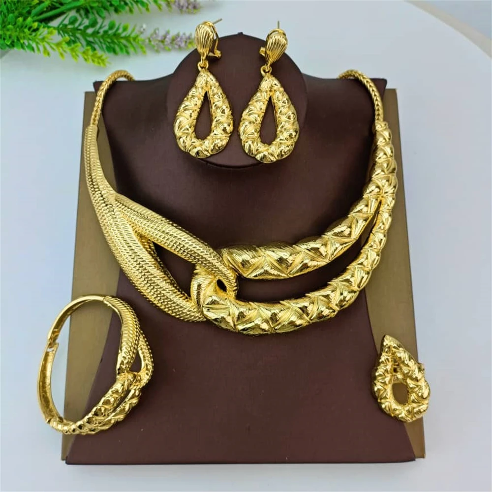 EMMA Arabic Dubai Jewelry Set for Women Earrings Ethiopian African Gold Color Necklace Wedding Bridal Gift