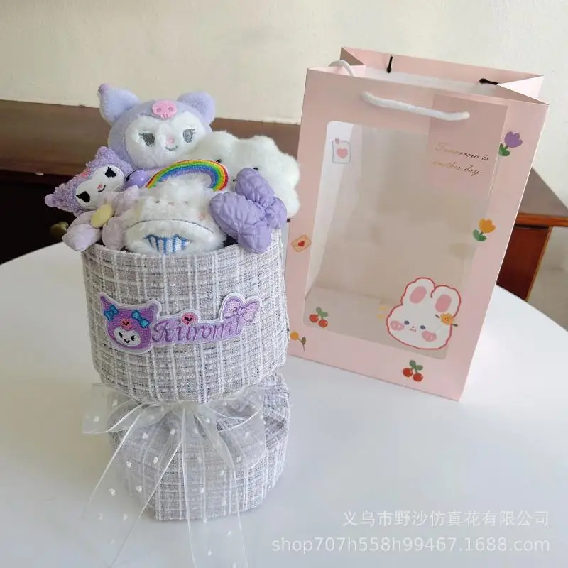 Sanrios Kawaii Kuromi Plush Doll Bouquet Cinnamoroll My Melody Anime Finished Product Wedding Souvenir Birthday Girlfriend Gift