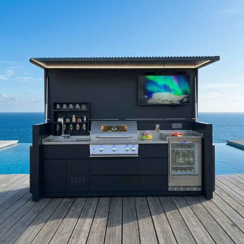 Garden Open-air folding kitchen with lighting shading hood storage courtyard party barbecue catering equipment