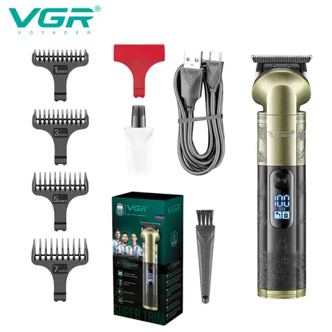 VGR 마그네틱 모터 살롱 헤어 클리퍼, 무선 충전식 금속 조각 가위, 전문 남성용 헤어 클리퍼 V-296