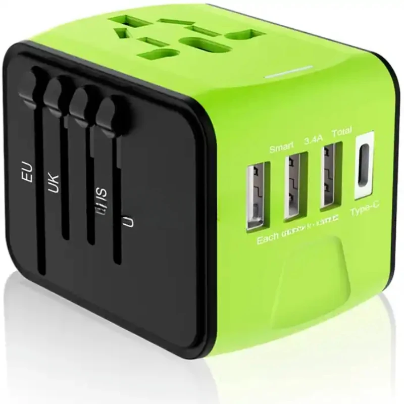 Worldwide Multi-color travel adapter 4USB Type C wall power travel adaptor multi plug international  universal travel Converter