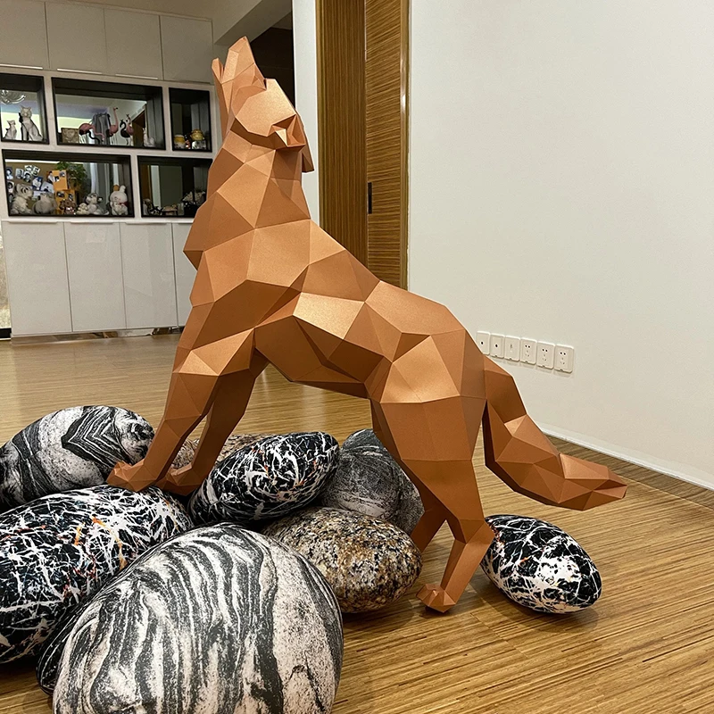 120Cm Wolf Papier Model 3d Grote Dieren Papercraft Home Decor Handgemaakt Origami Kamer Ornament Sculptuur Rekwisieten Diy Papier Puzzels