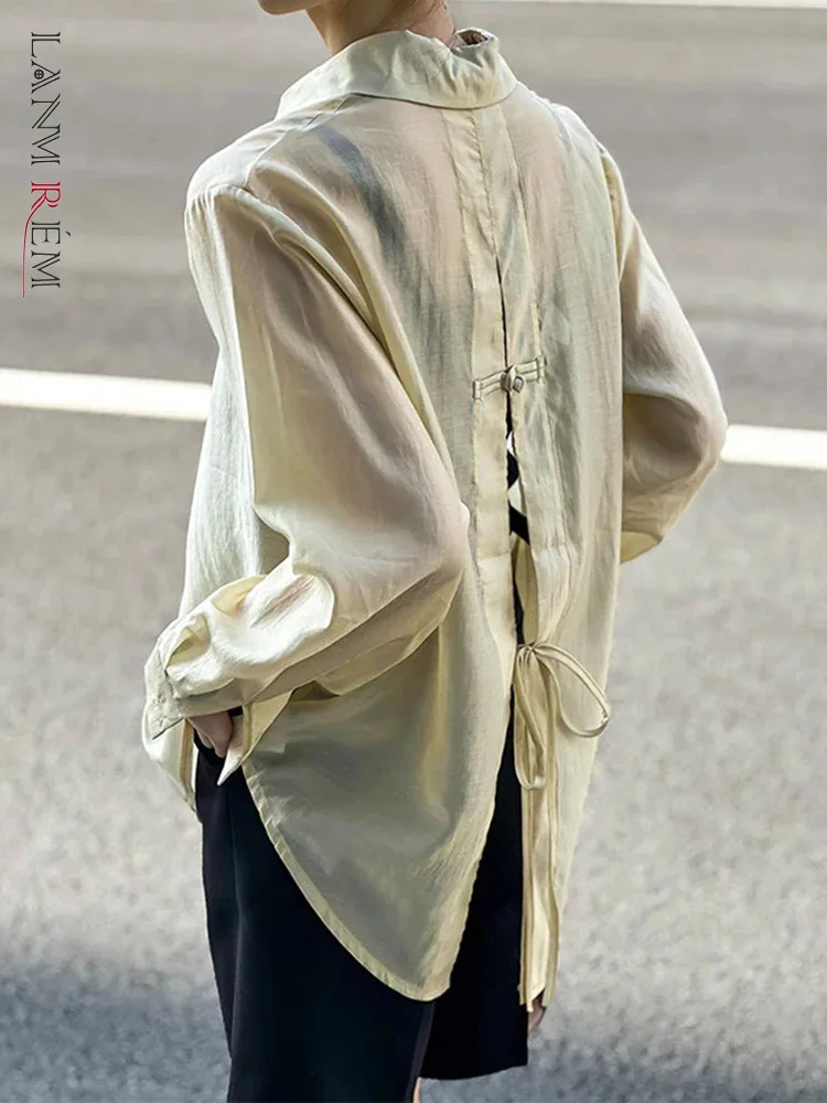 LANMREM 여성용 단추 디자인 자외선 차단 셔츠, 라펠 싱글 브레스트, 캐주얼 루즈 블라우스, 2024 여름 신상, 26D9046