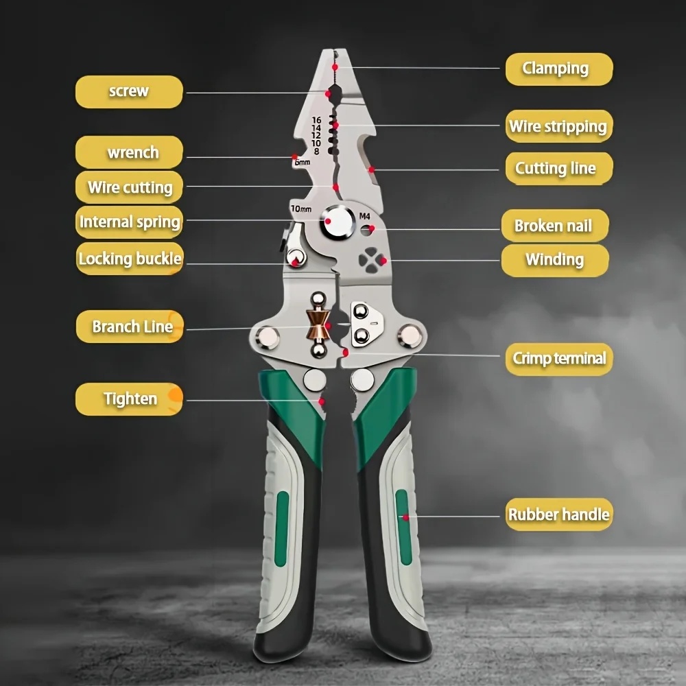 Descascador de fio dobrável atualizado, alicate multifuncional, cortador de cabo, crimper, eletricista, ferramenta de descascador de fio