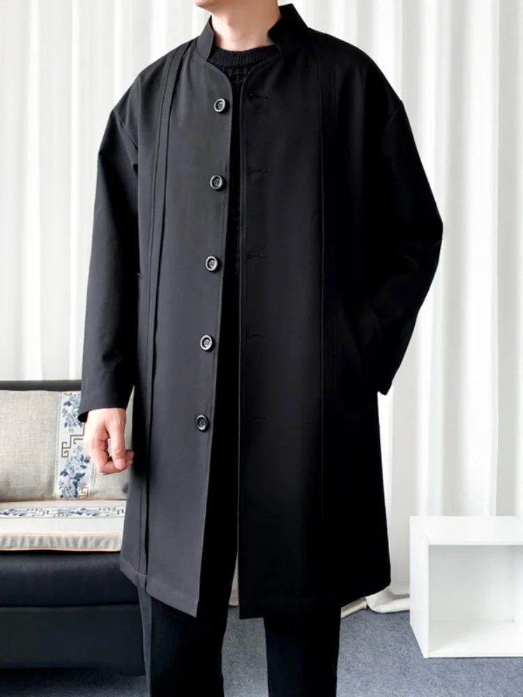 

Bla Men's Mid-Length Coat Stand Collar Windbreaker Casual Autumn Spring New Sle Kruu Civilian Jaet Loose Fit Long Sve