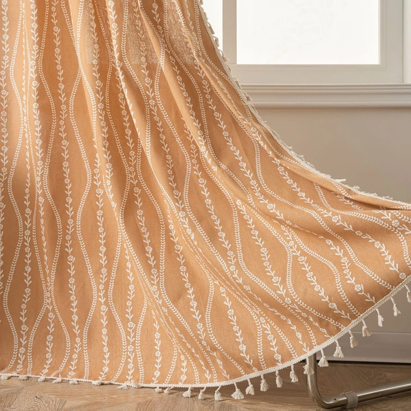 Home Finished Curtains Three-color Curved Printed Tassel Simple Kitchen Valance Semi-blackout Bedroom Living Room Decor Curtain
