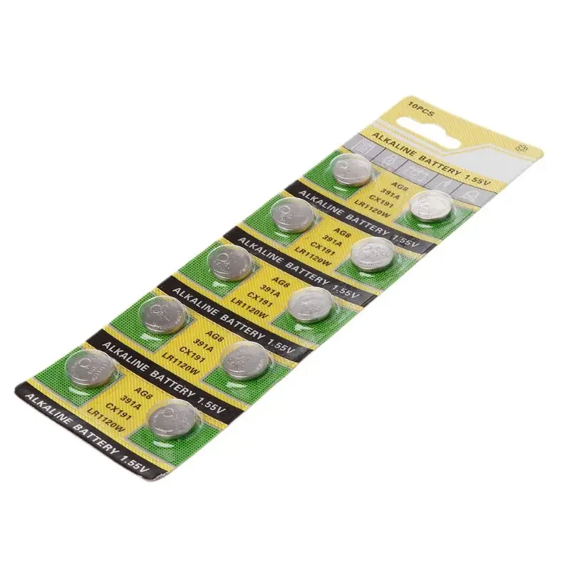 10 unids/set batería moneda multiusos 1,55 V AG8 batería botón para dispositivo electrónico LR1120 moneda botón