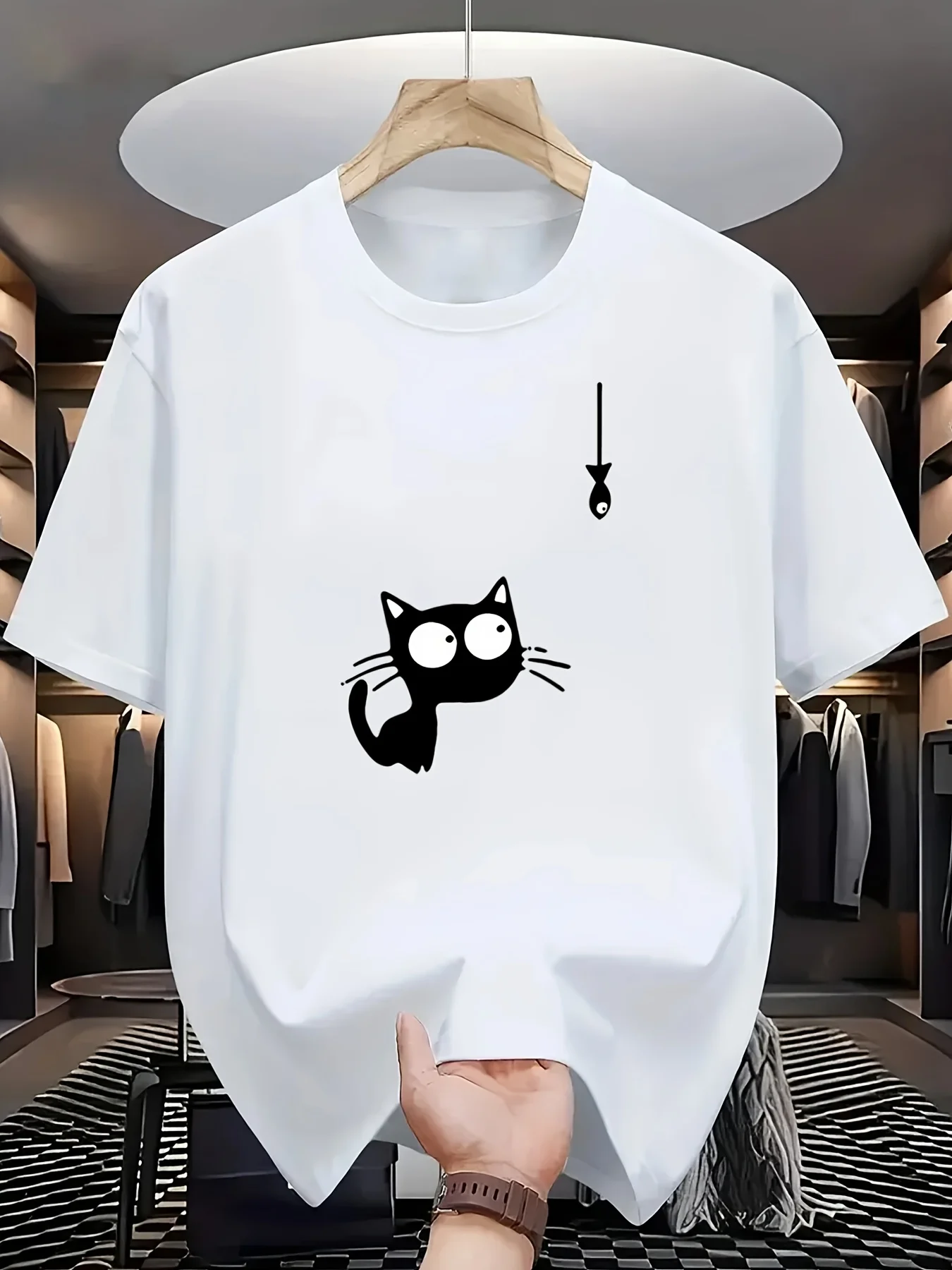 HOT SALE Cartoon Cat Design Print Summer Autumn Winter Cotton Casual Soft and Comfortable Men's T-shirt Short Sleeve Outdoor