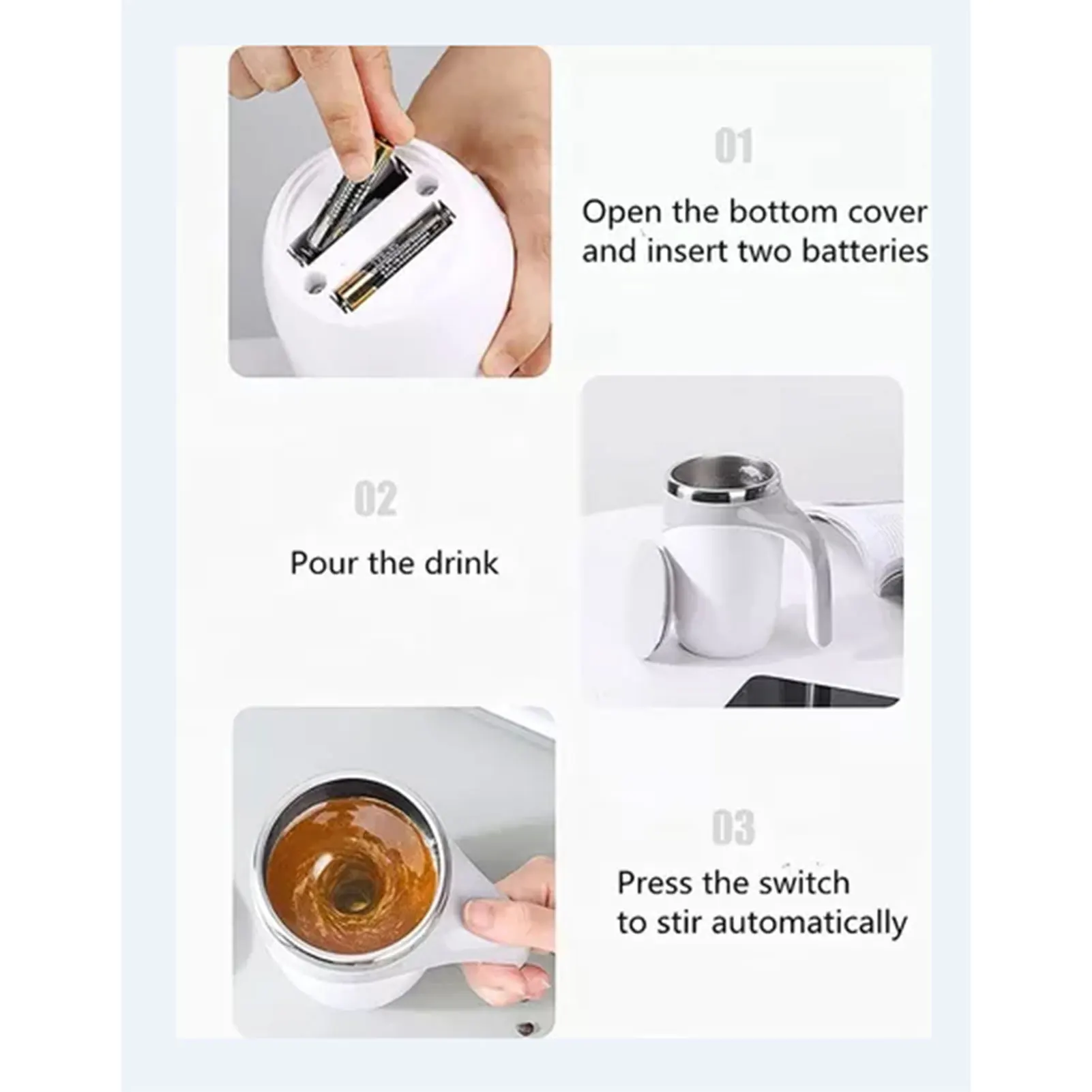 304 스테인레스 스틸 자체 교반 머그잔 홈 오피스 여행을위한 뚜껑이있는 자동 자기 교반 커피 머그잔 380ml