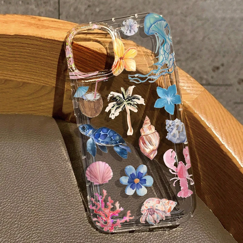 Summer Marine Animals Sea Turtle Print Clear Phone Case For iPhone 17 11 12 13 14 15 16 Pro Max XS X XR 7 8 Plus 16e 17Air Cover