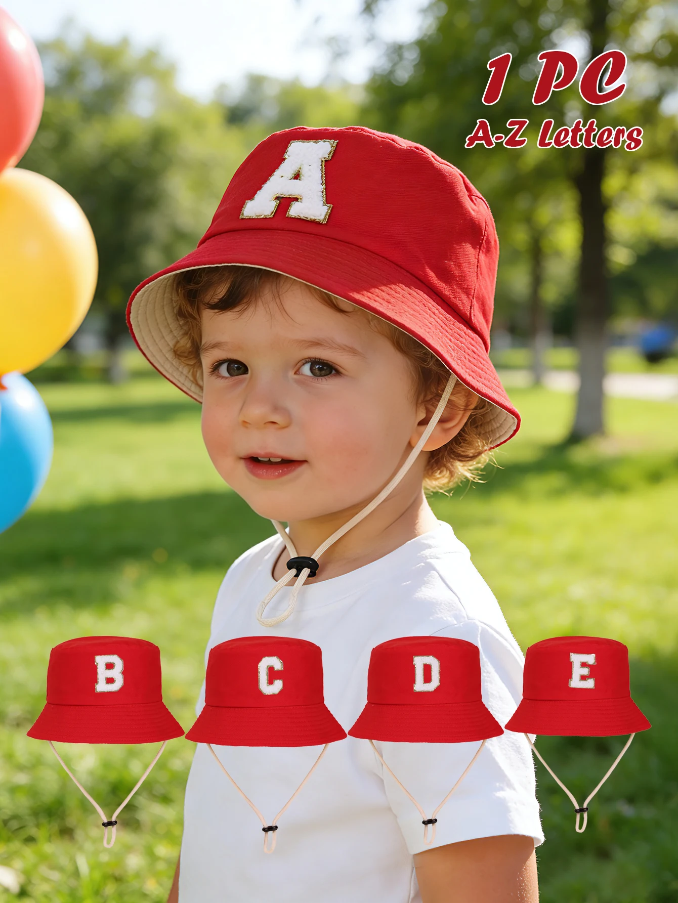 

1pc red Kids 26 Letter Print Sun Hat With Adjustable Wind Cord, Casual Style Baby Bucket Hat, Suitable For Outdoor,baby holiday，