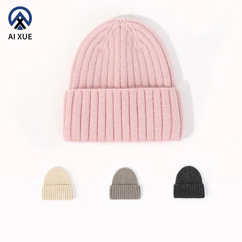 Rabbit Fur Beanie Winter Thick Warm Knitted Hat Unisex Vertical Stripe Versatile Pullover Hat Winter Beanie Men Gorra 4m812