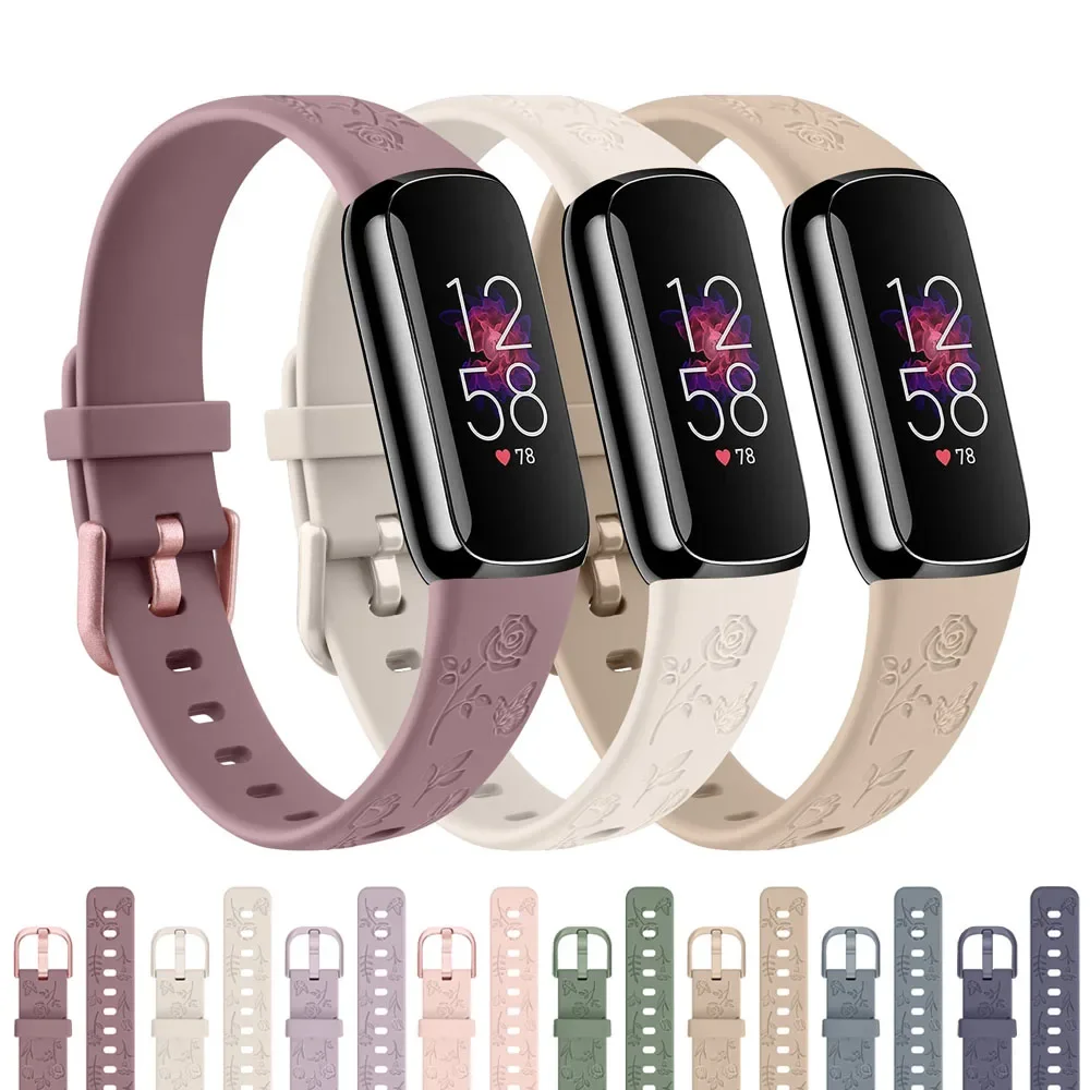 For Fitbit Luxe Strap Flower Engraved Soft TPU Watchband For Fitbit Luxe Adjustable Sport Wristband Smartwatch Accessories