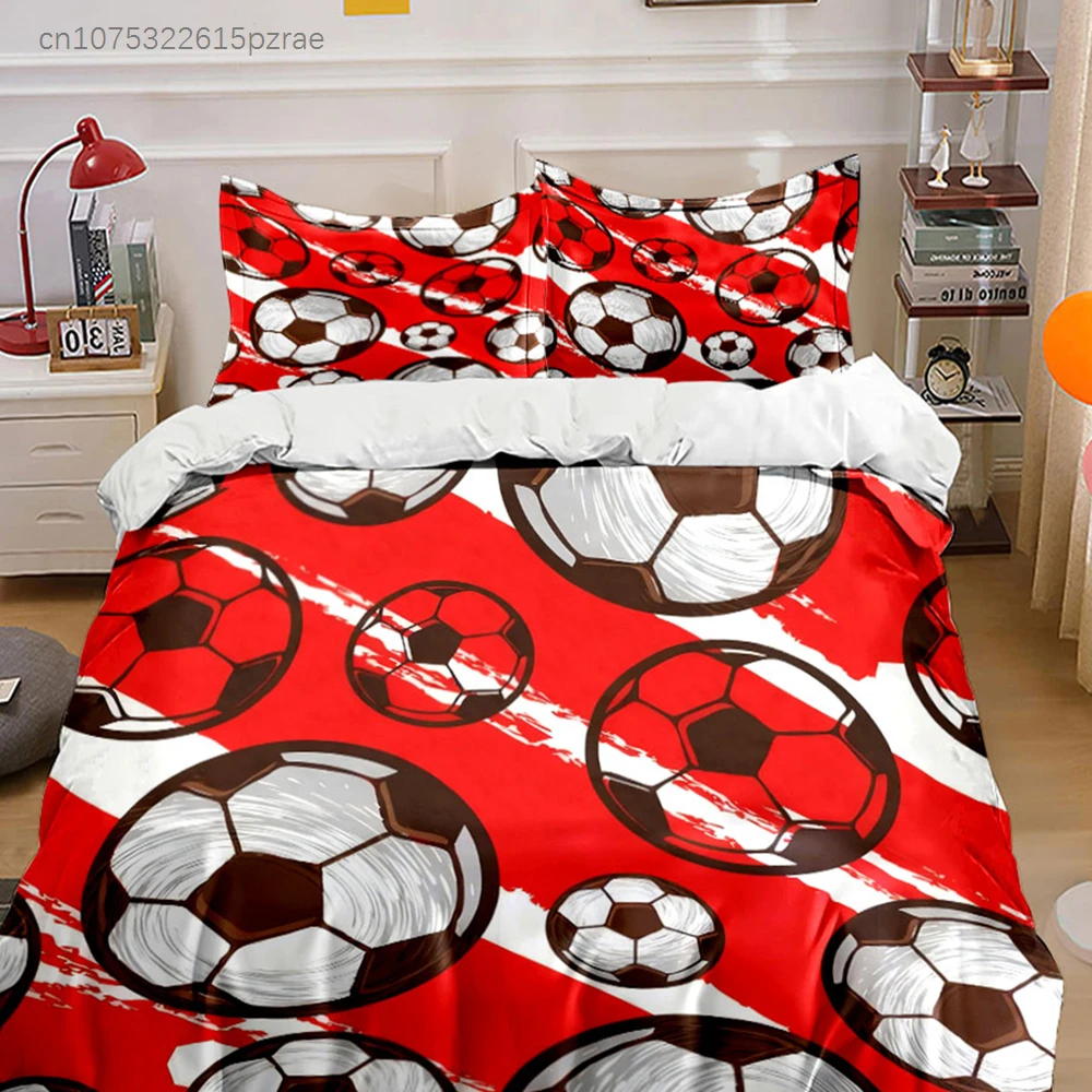 3D Grunge Soccer Ball Pattern 3PCS Bedding Set Soft Microfiber Duvet Cover Pillowcase Set For Boys Sports Bedroom