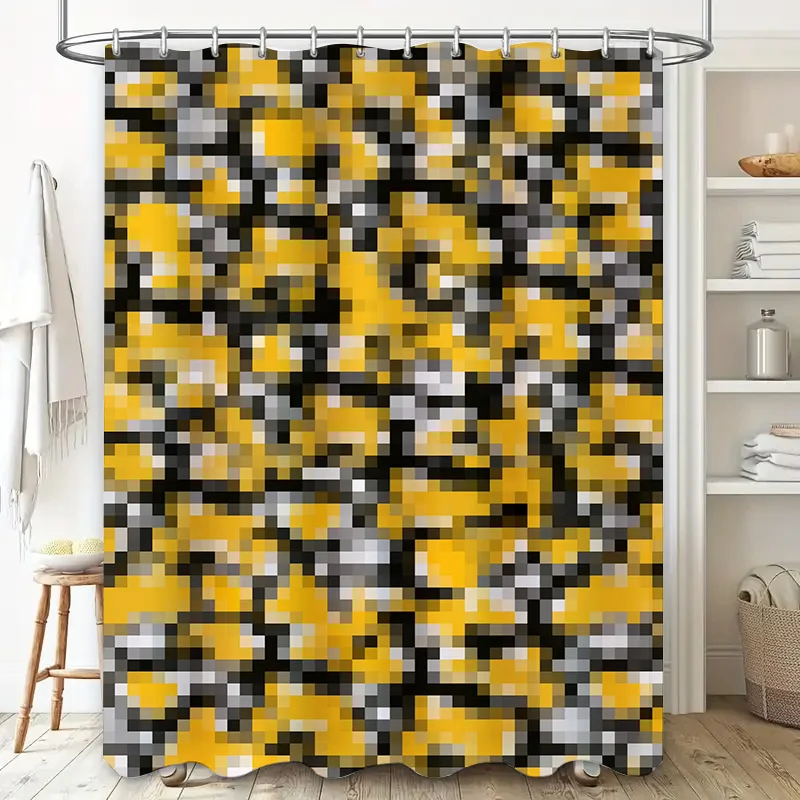 Modern Bath Shower Curtain with Bold Pixel Design Update Your Bathroom Decor in Minutes