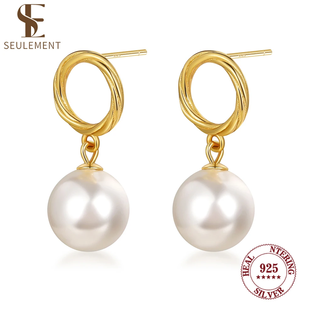 

Seulement 925 Sterling Silver Simple Gold Color Pearl Earrings for Women Femal Noble Party Wedding Gift Jewelry Accessories