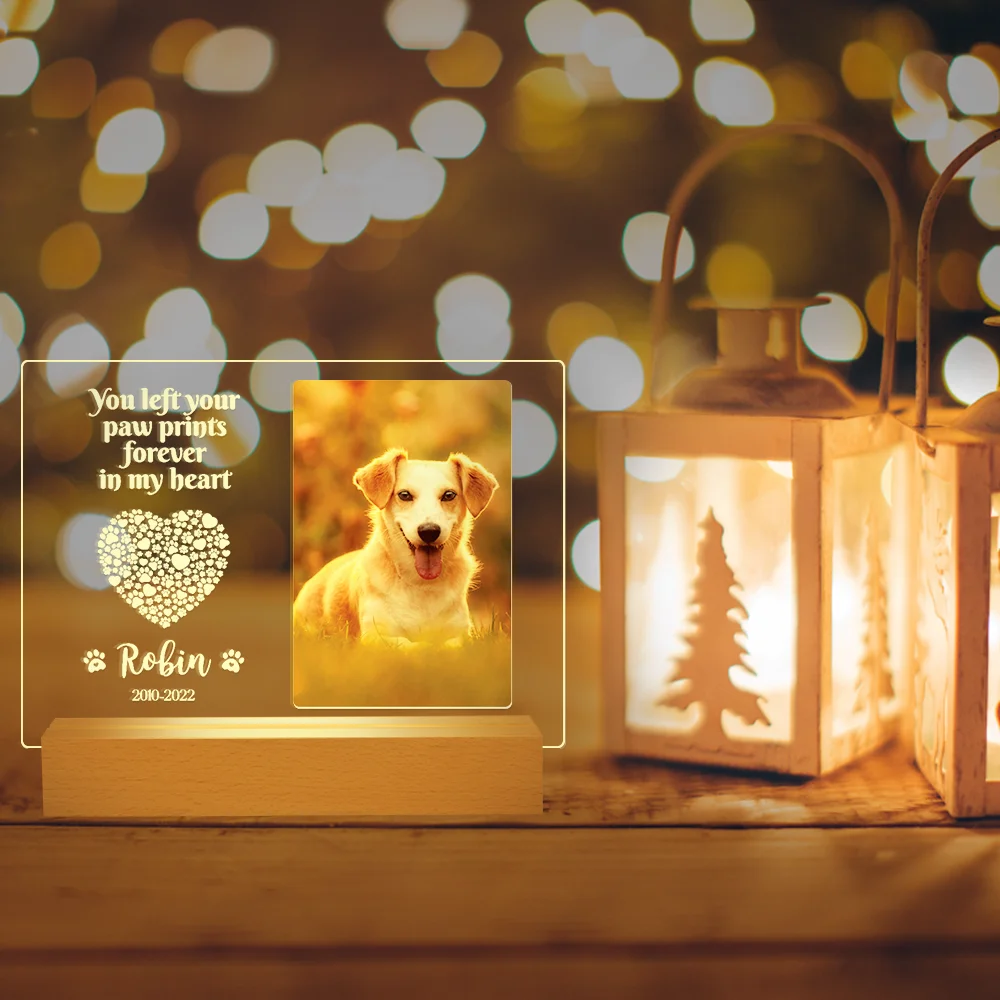 Personalized Dog Memorial Gifts for Loss of Pet Memorial Gifts for Dog Cat, Personalized Night Light Dog Memorial Photo Plaque