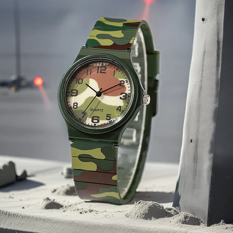 Relojes verdes militares para niños, laberinto con impresión en color, imagen, correa de goma, reloj deportivo Studrent, reloj de cuarzo para niños, reloj nino
