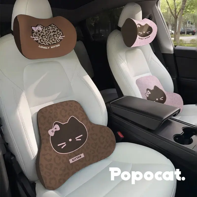 

Hello Kitty Car Headrest Pillow Winter Warm Plush Doll Neck & Lumbar Support Cushion Adjustable Car Seat Pillow Seat Belt Cover