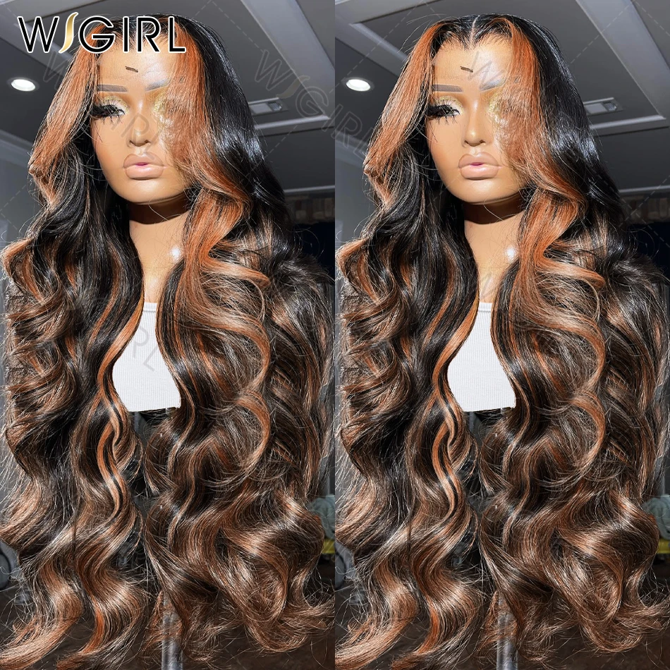 Wigirl 30 32Inch Ombre Highlight 13x4 Lace Front Wig Human Hair 1B/4 Black Brown Body Wave Wigs 13X6 HD Lace Brazilian For Women