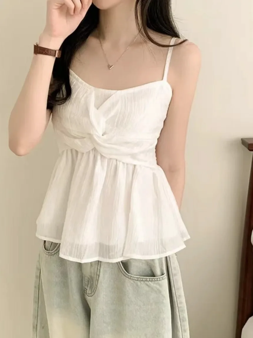 Summer Women's Cross Backless Tank Top Sweet V-neck Chiffon Inner Wear Short Style  Color Fashionable Commute Design