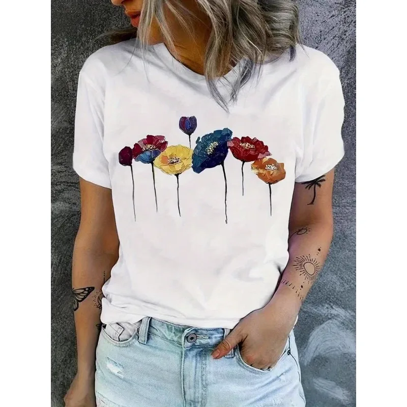 

Summer New Women's Fashion Leisure Landscape Illustration Printed T-shirt Y2K Short Sleeve Loose Harajuku Shirt Women's Clothing