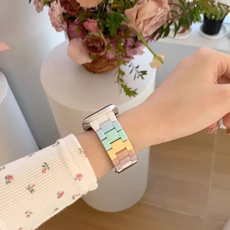 جديد الخريف كاندي قوس قزح حزام لساعة أبل الترا 49 مللي متر 40/41 مللي متر معصمه متوافق مع سلسلة IWatch 10 42 مللي متر 987654 SE