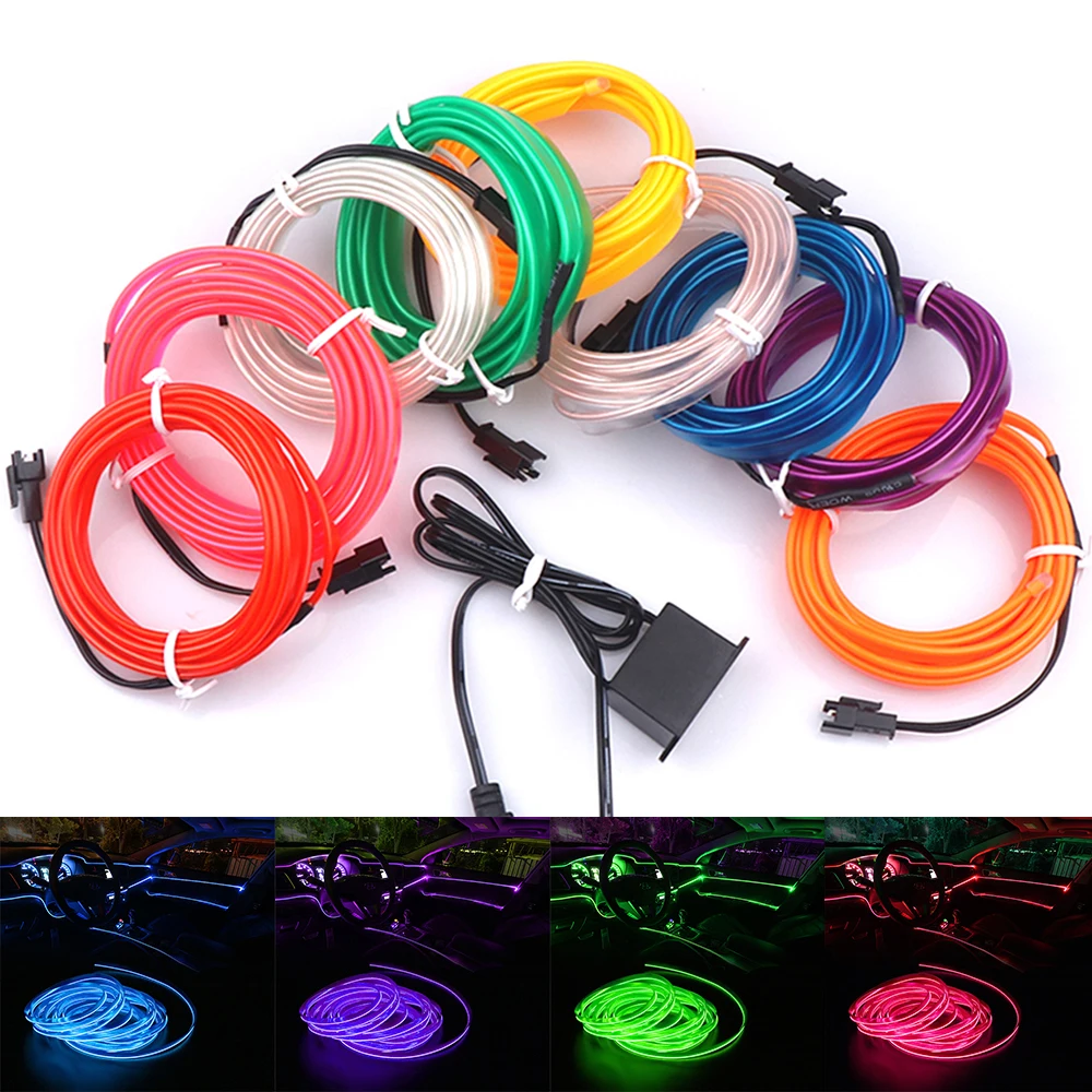 1M/2M/3M/5M Car Interior Led Decorative Lamp EL Wiring Neon Strip For Auto DIY Flexible Ambient Light USB Party Atmosphere Diode