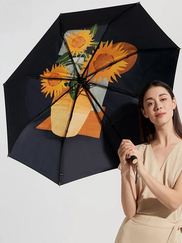 

Зонт от солнца и дождя с большим цветочным узором из листьев банана, защита от УФ-излучения, для зимы и снега, с черным клеевым покрытием, солнцезащитный, U...