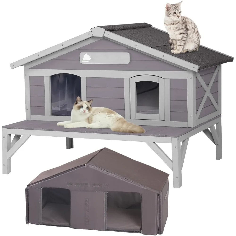

Outdoor Cat House Weatherproof Large Cat Shelter with 100% Insulated Liner for Multiple Cats, Cat Condos for Indoor Cats