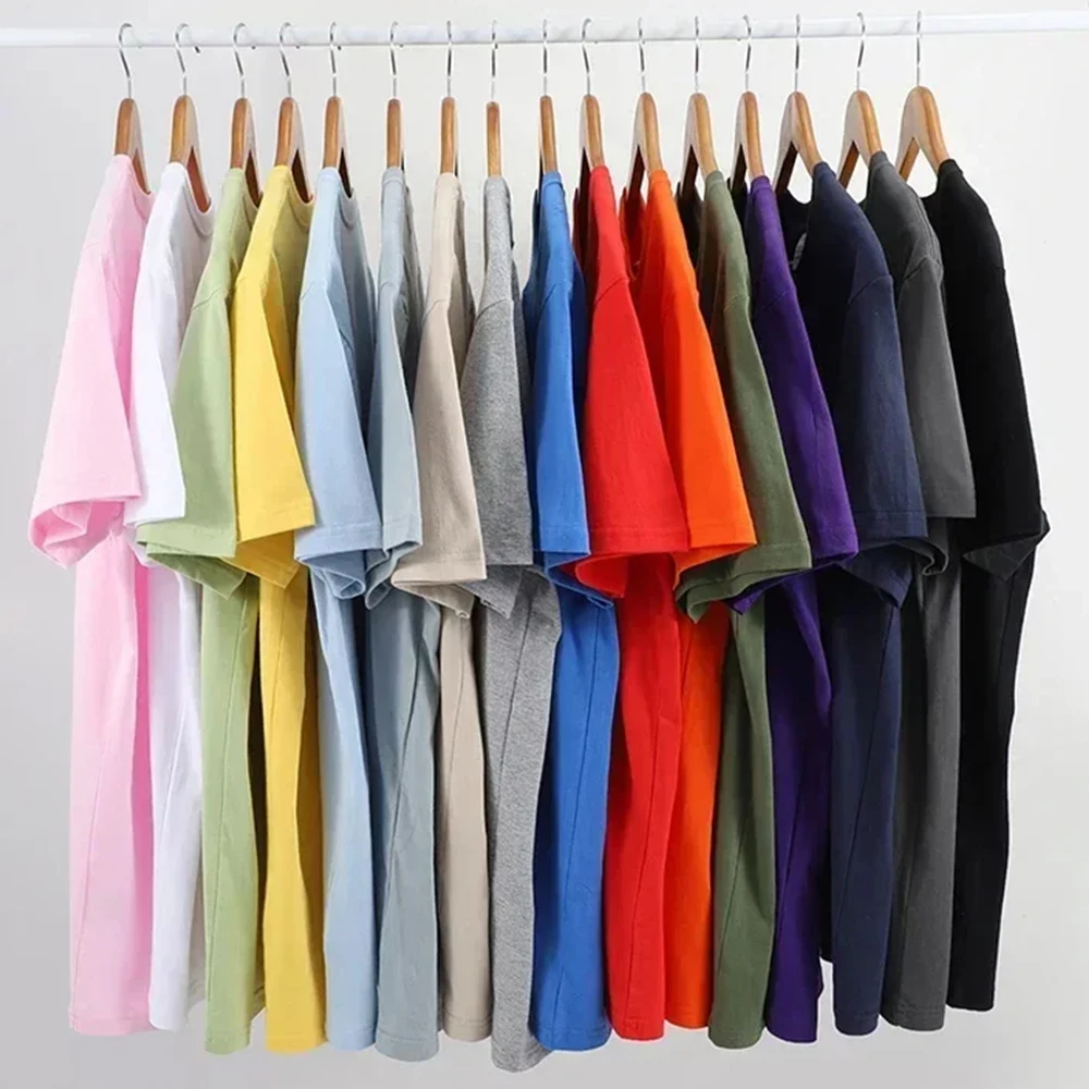 Men's High quality Oversized Loose T-shirt Unisex Cotton Short-sleeved T-shirt Solid color Trendy Casual Fashion Basic Top Tees image 2