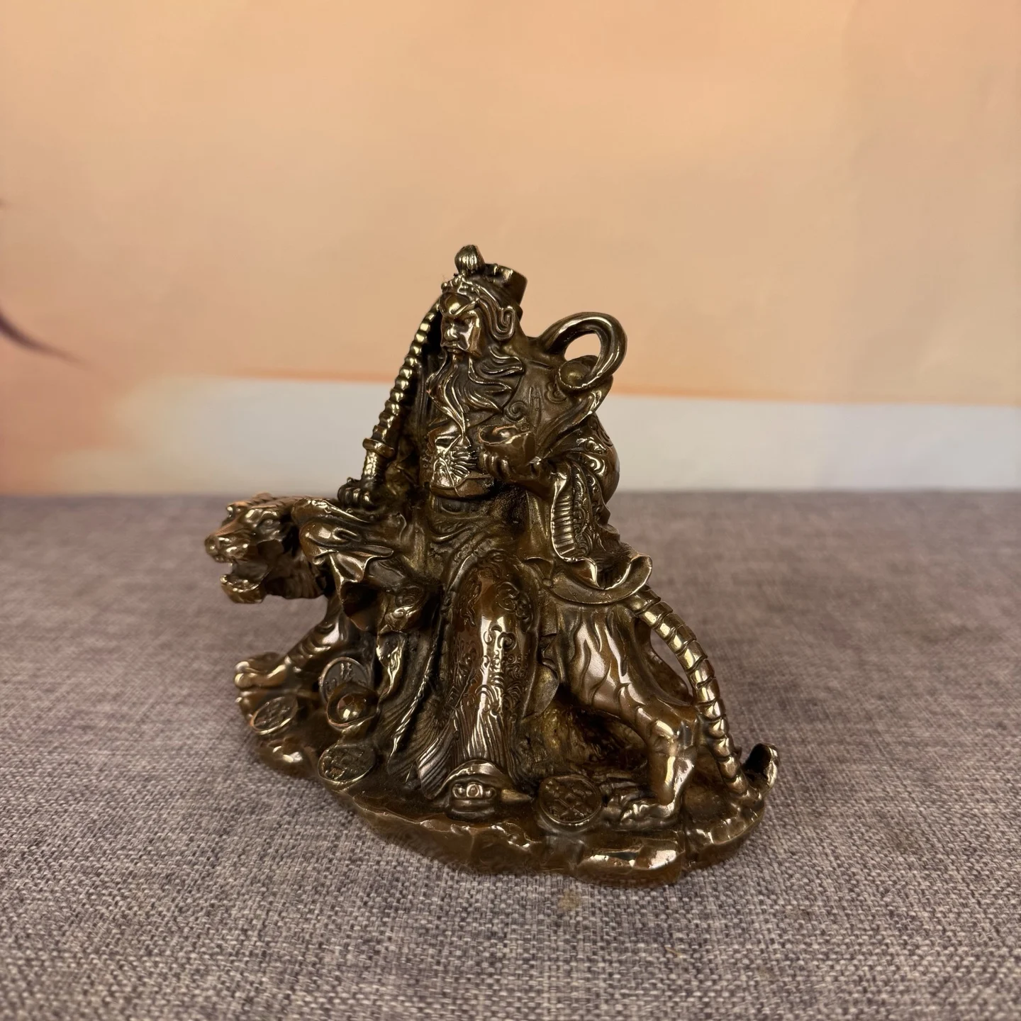 Old Bronze Zhao Gongming immortal Tiger mounts Cornucopia Yuanbao coins Wenfang screen Amass wealth Town house Exorcism