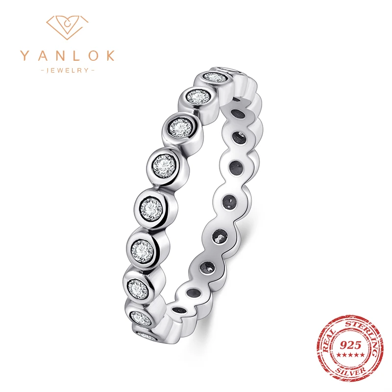 

YANLOK Quality Luxury Original Real Solid 925 Sterling Silver CZ Finger Ring Authentic Silver Jewelry For Women Anniversary Gift