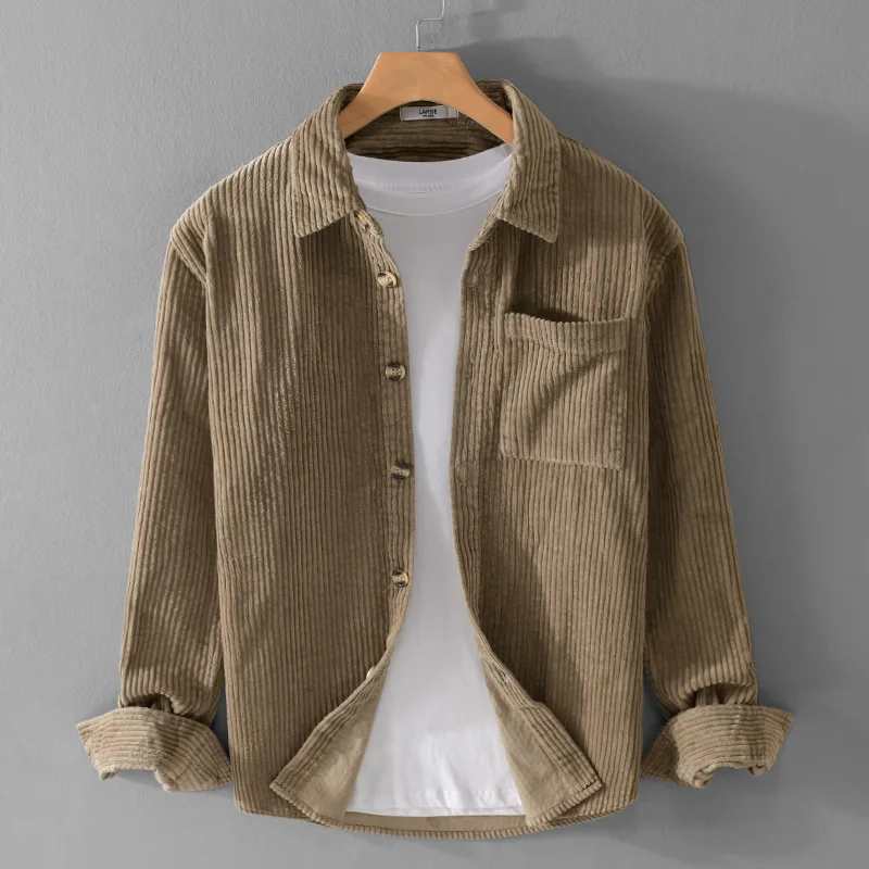 Men's Spring And Autumn Jacket Corduroy Long Sleeve Shirt Simple Casual Blue Trend Retro Handsome Shirt Jacket Men