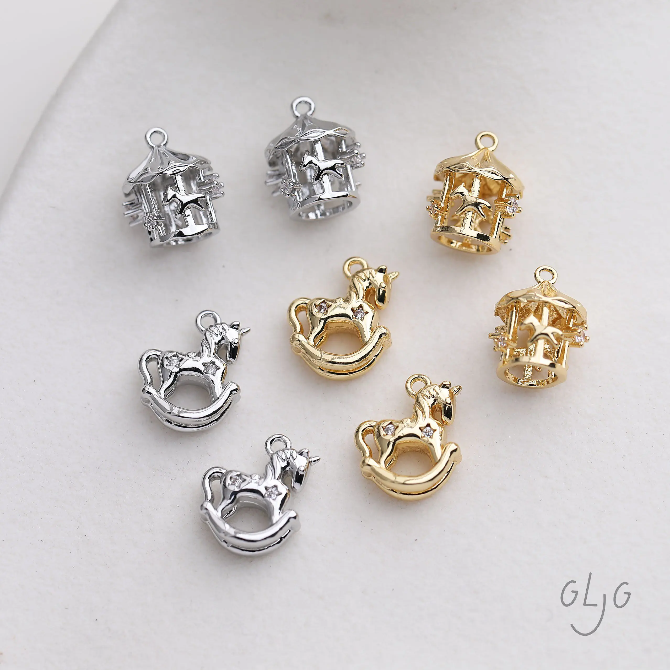 

4PCS Gold Plated Zircon Inlaid Brass Retro Carousel Unicorn Pendant Jewelry DIY Making Supplies Handmade Findings Accessories