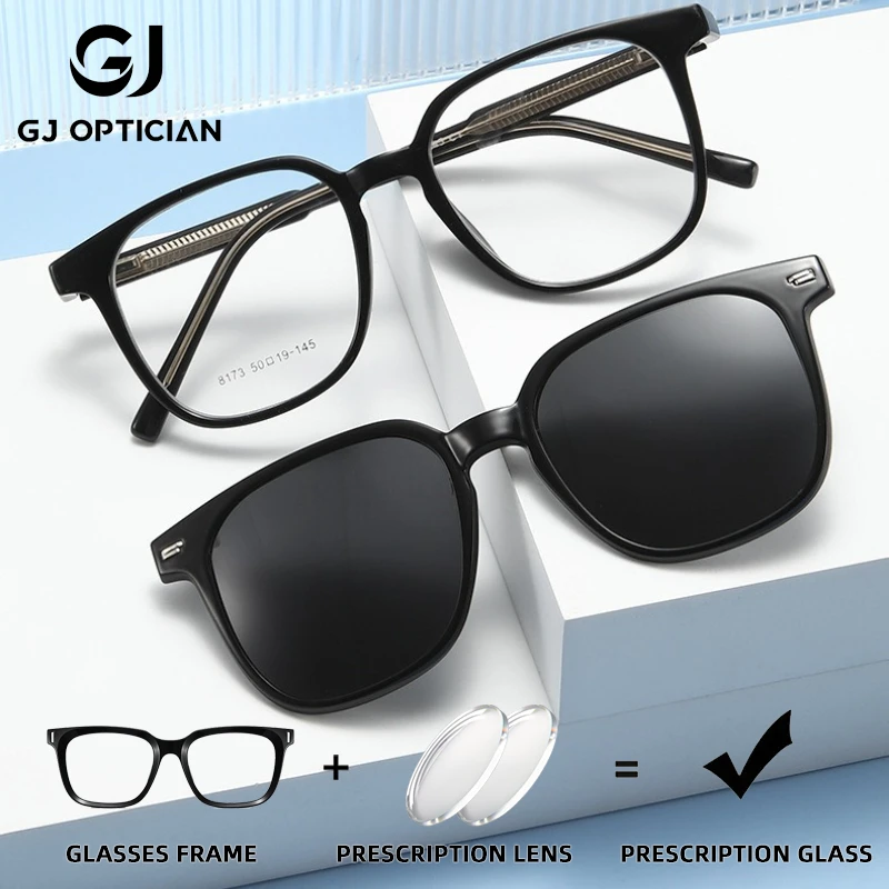 

GJ OPTICIAN Fashion Magnetic Suction Glasses Polarizing Clip Myopia Sunglasses Anti Blue Light Progressive Prescription Eyewear
