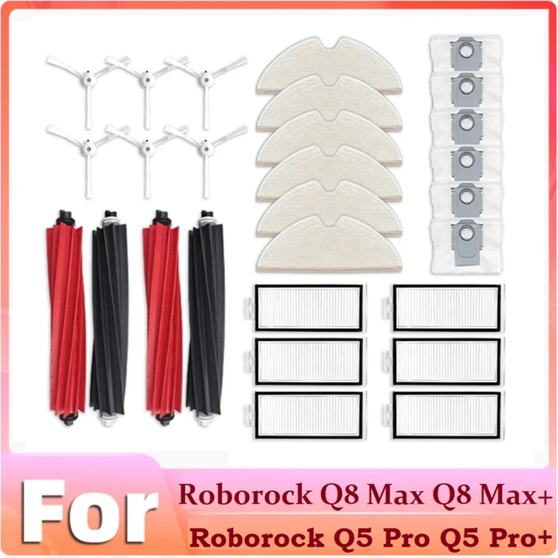 

Main Side Brush Hepa Filter Mop Dust Bag Plastic Home Appliance Accessories For Roborock Q8 Max Q8 Max+ Q5 Pro Q5 Pro+