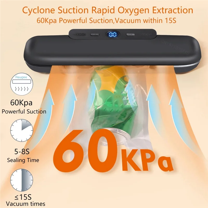 

ABBN-Automatic Vacuum Sealer Machine For Food Storage With 50Pcs Food Saver Bags Sealing Machine For Vacuum EU Plug-Black Easy T
