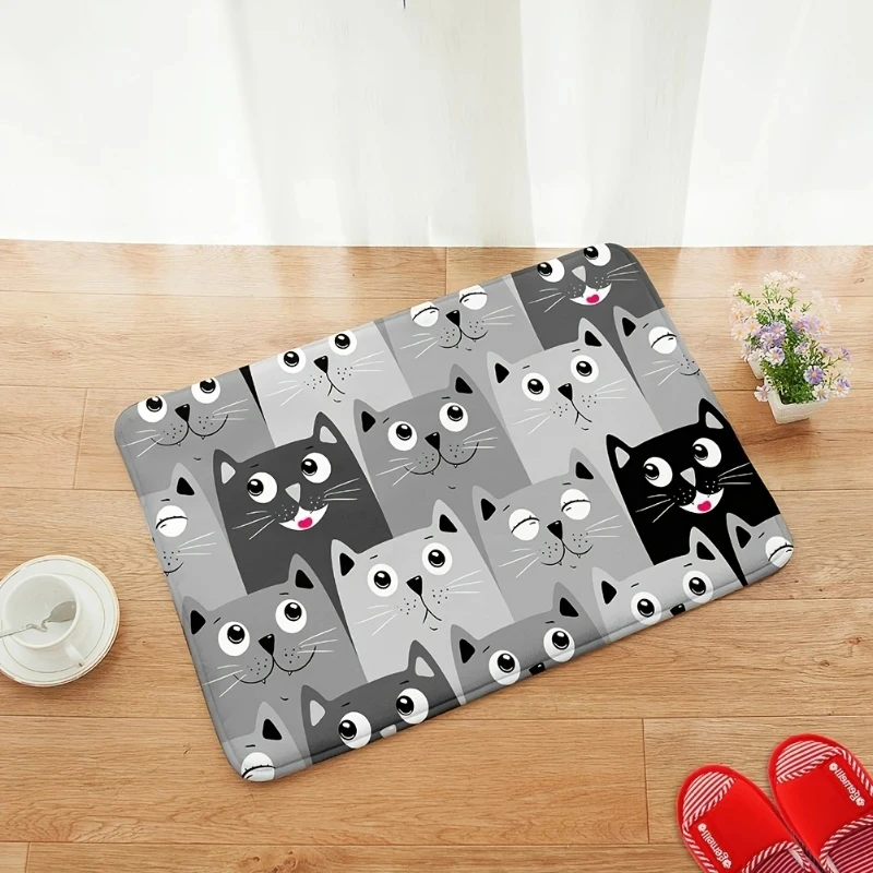 1Pc Cute Cat Printed Bathroom Floor Mat Decorative Non-slip Bath Rug Comfortable Doorway Foot Pad Living Room Home Decor Carpet