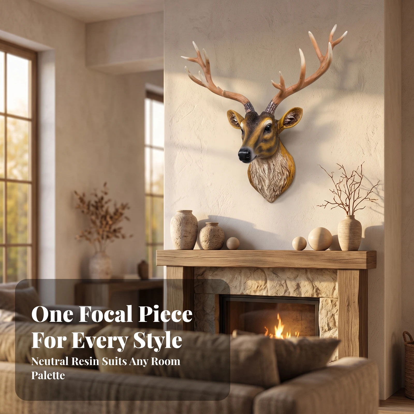 Deer Head Wall Decor Realistic Deer Head Wall Sculpture Sculpted Rustic for Living Room, Entryway